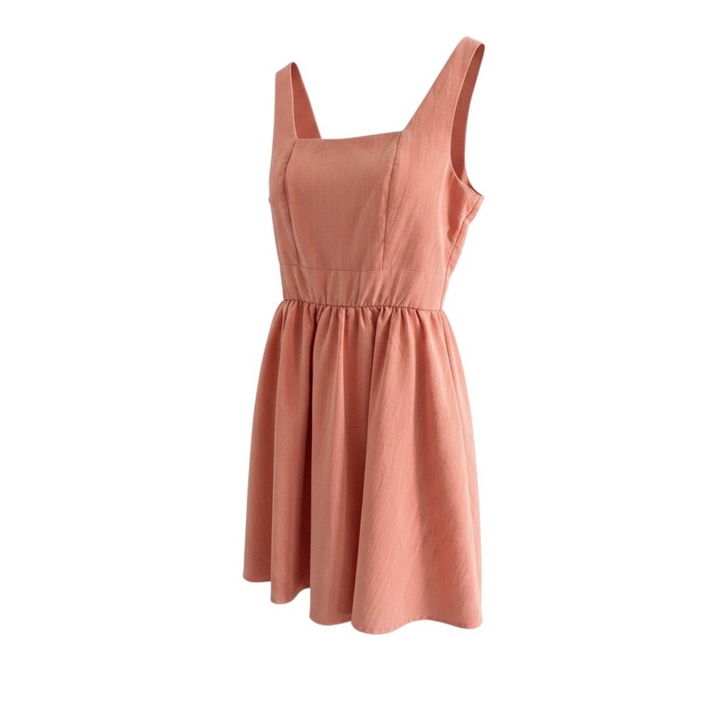 MiAmi for Francesca's Coral Pink Square Neck Smocked Back Mini Dress Small